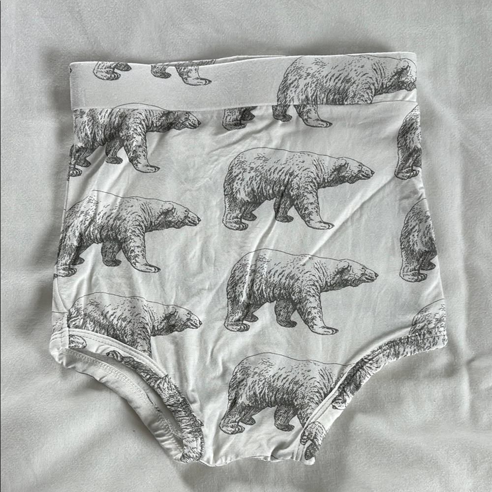 kate quinn White & Gray Polar Bear Print High-Waist Kids Bottoms